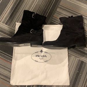 Prada Suede Buckle Boots with Dust Bag